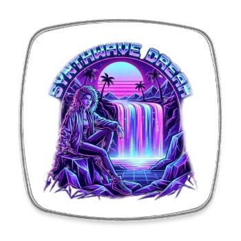 Synthwave Dream: Neon Waterfall and the 80s - Square fridge magnet - white - Front