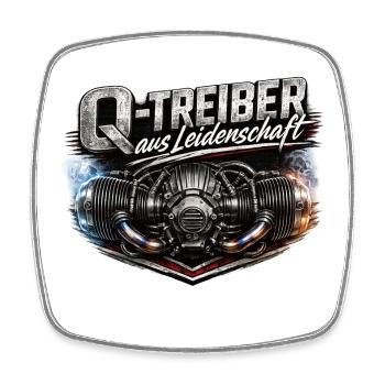 Q-Treiber aus Leidenschaft – Boxer Motor Design - Viereckiger Kühlschrankmagnet - Weiß - Vorne