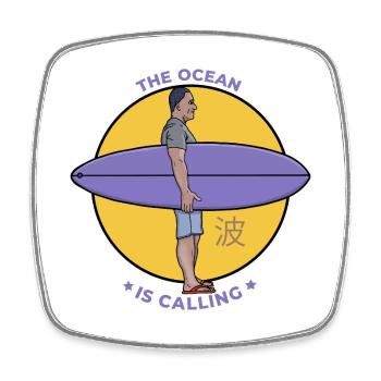 The Ocean Is Calling Retro Surf Graphic - Square fridge magnet - white - Front