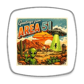 Area 51 Retro-Postkarte - Viereckiger Kühlschrankmagnet - Weiß - Vorne