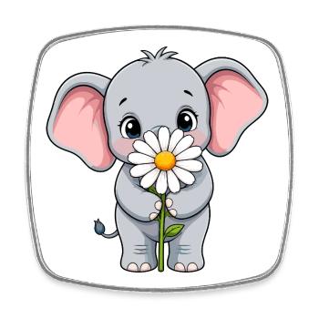 Little elephant with daisies - Square fridge magnet - white - Front