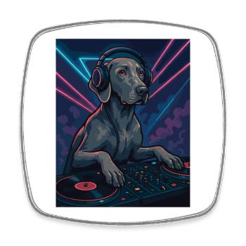 Weimaraner DJ : Chien élégant dans la boîte de nuit - Magnet carré - blanc - Devant