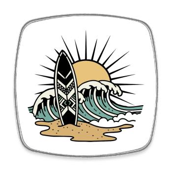 Surfbrett Wellen Ocean Sun Retro Tattoo - Viereckiger Kühlschrankmagnet - Weiß - Vorne