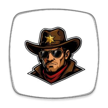 Dessin animé Shérif Vedette Cowboy - Magnet carré - blanc - Devant