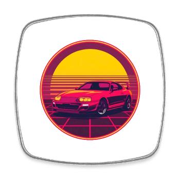 Retro JDM Sportwagen Synthwave Sunset Circle - Viereckiger Kühlschrankmagnet - Weiß - Vorne