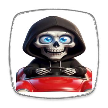 Squelette dans la voiture rouge - Magnet carré - blanc - Devant