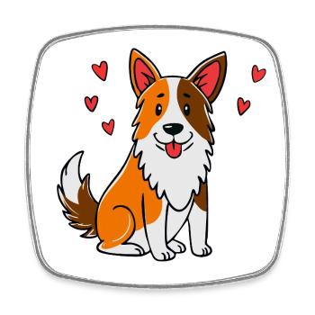 Cute Border Collie (comic) - Square fridge magnet - white - Front