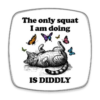 Lazy Fitness Cat with Butterflies - Square fridge magnet - white - Front