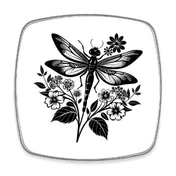 Dragonfly with Flowers - Square fridge magnet - white - Front