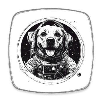 Space dog in suit - Square fridge magnet - white - Front