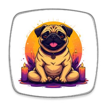 Pug Dog Candle Circle Illustration - Square fridge magnet - white - Front