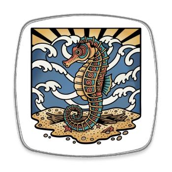 Seahorse Ocean Waves Sun Retro Tattoo - Viereckiger Kühlschrankmagnet - Weiß - Vorne