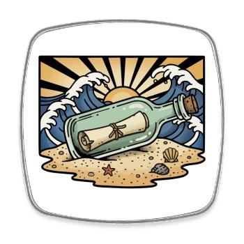 Bottle Message Ocean Sun Waves Retro - Viereckiger Kühlschrankmagnet - Weiß - Vorne