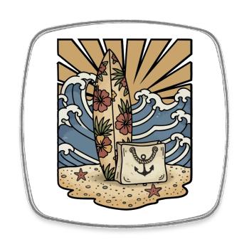 Surfbrettblumen Hibiskustasche Strand-Retro - Viereckiger Kühlschrankmagnet - Weiß - Vorne
