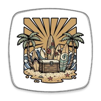 Treasure Chest Surfboards Palm Trees Ocean Retro - Square fridge magnet - white - Front