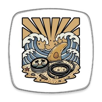 Fin Surf Leash Wax Waves Ocean Sun Retro - Square fridge magnet - white - Front