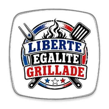 Liberté Égalité Grillade Humour Été - Magnet carré - blanc - Devant