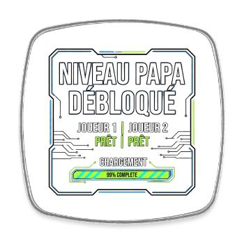 Niveau papa débloqué, Futur Papa Gamer - Magnet carré - blanc - Devant