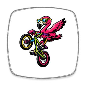 Flamingo BMX Neon Colors Ride - Square fridge magnet - white - Front