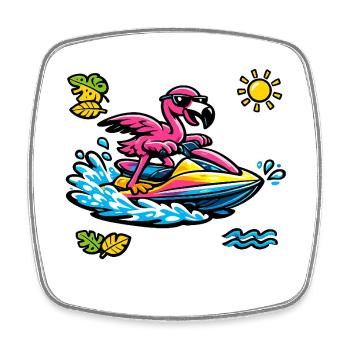 Aqua-ski flamant Rose Tropical - Magnet carré - blanc - Devant
