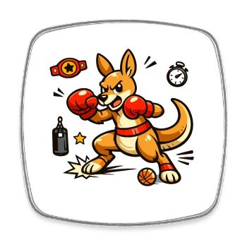 Kangaroo Boxing Match Cartoon: Power Punch - Square fridge magnet - white - Front