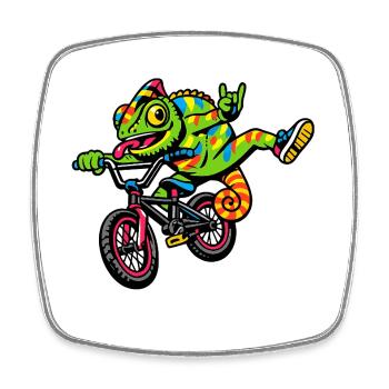 Gecko auf BMX: bunte Fahrt - Viereckiger Kühlschrankmagnet - Weiß - Vorne