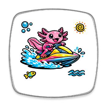 Éclaboussure néon en jet ski Axolotl - Magnet carré - blanc - Devant