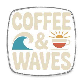 Coffee Waves Surfing Coffee & Waves Surfer Beach - Square fridge magnet - white - Front