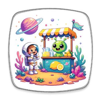 Space Alien Fruit Stand - Square fridge magnet - white - Front