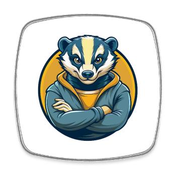 Badger Kawaii Mascotte Cartoon Clipart Logo Badge - Magnet carré - blanc - Devant