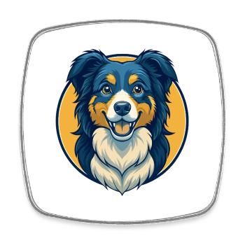 Australian Shepherd Dog Kawaii Cartoon Clipart - Square fridge magnet - white - Front