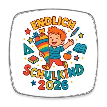 Endlich Schulkind 2026 - Bunter Start - Viereckiger Kühlschrankmagnet - Weiß - Vorne