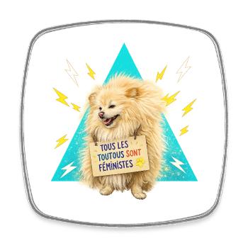 Chien féministe sur triangle bleu - Magnet carré - blanc - Devant