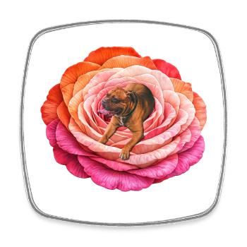 Chien rose dans pétales multicolores couleurs lgbt - Magnet carré - blanc - Devant