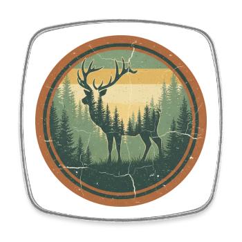 Vintage Deer in the Forest - Retro Nature Design - Square fridge magnet - white - Front