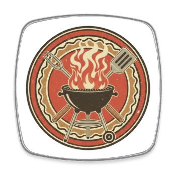 Retro BBQ Grill Flames Badge - Square fridge magnet - white - Front