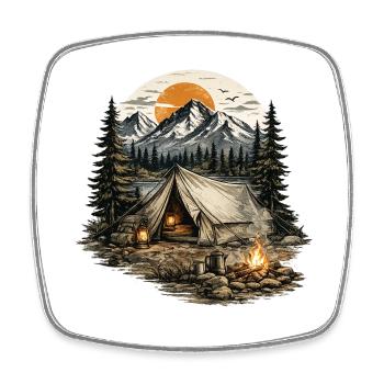 Waldcamping beim Sonnenuntergang - Viereckiger Kühlschrankmagnet - Weiß - Vorne