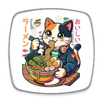 Süße Anime Ramen Katze Kawaii Japan - Viereckiger Kühlschrankmagnet - Weiß - Vorne