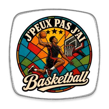 J'Peux Pas J'ai Basketball Humour Vintage - Magnet carré - blanc - Devant