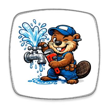 Beaver Klempner repariert einen Wasserhahn Spritzen - Viereckiger Kühlschrankmagnet - Weiß - Vorne