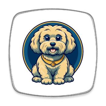 Bichon Frise Dog Kawaii Mascot Cartoon Clipart - Square fridge magnet - white - Front