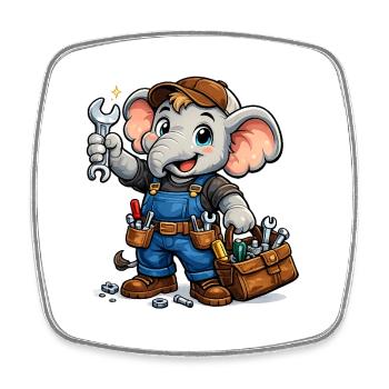 Éléphant mécanicien en salopettes bleues - Magnet carré - blanc - Devant