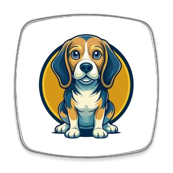Beagle Dog Kawaii Mascot Cartoon Clipart Logo - Square fridge magnet - white - Front