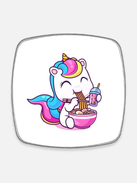 Pastel Unicorn Ramen Bowl - Square fridge magnet - white