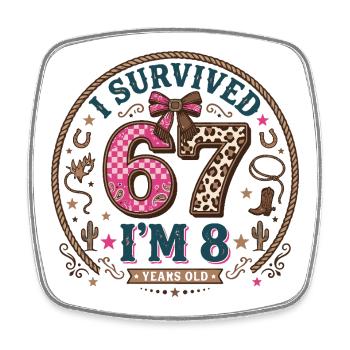 Birthday 8 Year Old Girl Western Cowboy Gift - Square fridge magnet - white - Front