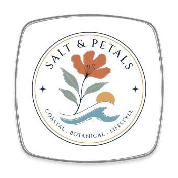 Salt & Petals Coastal Botanical Wave - Square fridge magnet - white - Front