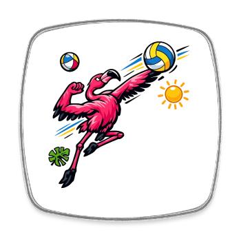 Flamingo playing volleyball in the sunlight - Square fridge magnet - white - Front