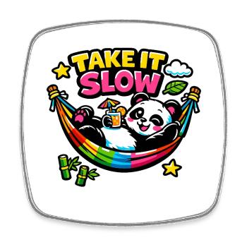 Panda in rainbow hammock - Square fridge magnet - white - Front