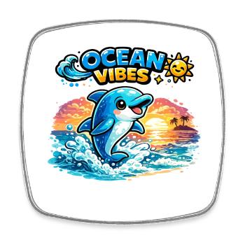 Ocean Vibes Dolphin Sunset - Square fridge magnet - white - Front