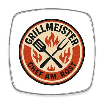 Badge Chef Maître Grill au Grill - Magnet carré - blanc - Devant